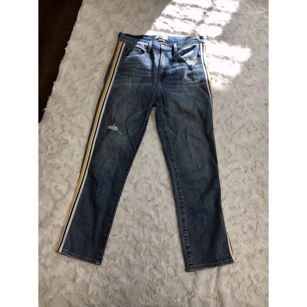 Pistola Blue Straight Leg Jeans with Yellow and White Stripes